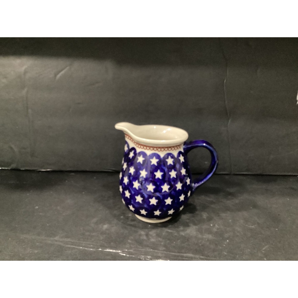 Red, White, & Blue Star Pitcher 6" Handcrafted Boleslawiec Polish Pottery